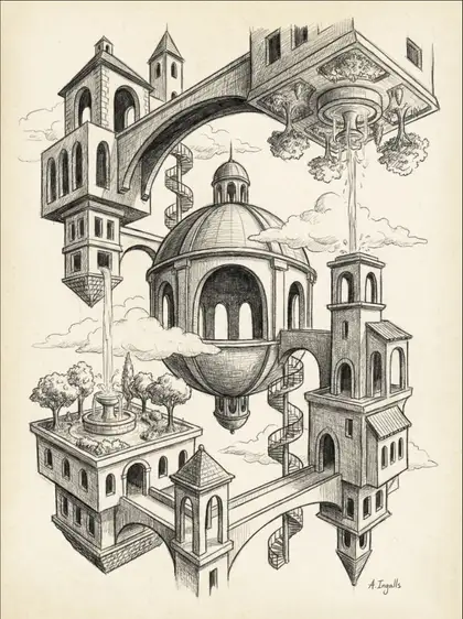 Architectural sketch of a floating courtyard by Amy Ingalls