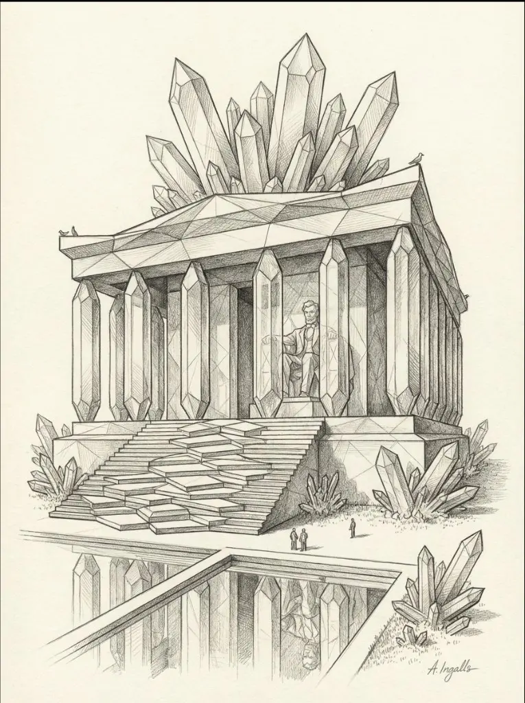 Architectural sketch of a crystalline Lincoln Memorial by Amy Ingalls