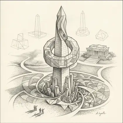 Architectural sketch of a Washington monument alternate reality by Amy Ingalls